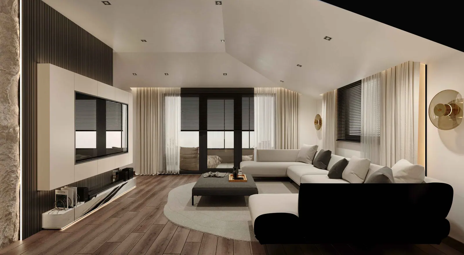 Living room with large windows and a sofa group — Beylikdüzü Beygarden II, Beylikdüzü, Istanbul