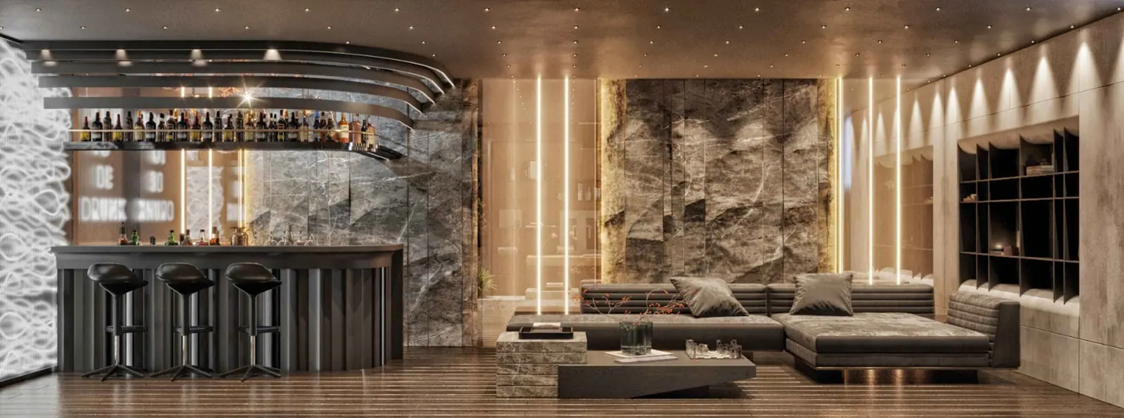 Bar and lounge with a stone wall — DAP Yapı Levent, Levent, Istanbul