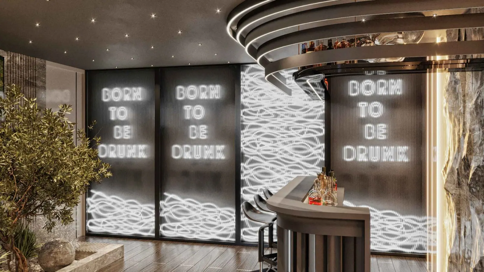 Bar area with illuminated panels — DAP Yapı Levent, Levent, Istanbul