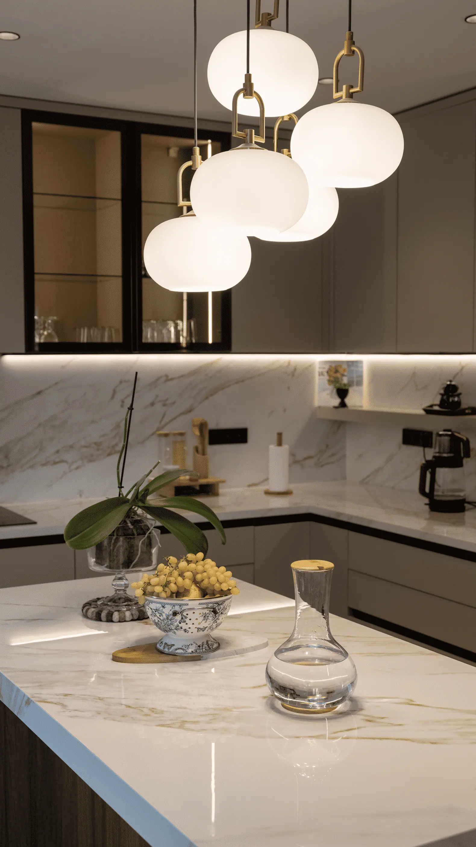 Kitchen with a marble worktop — Kemerburgaz Villa, Eyüp, Istanbul