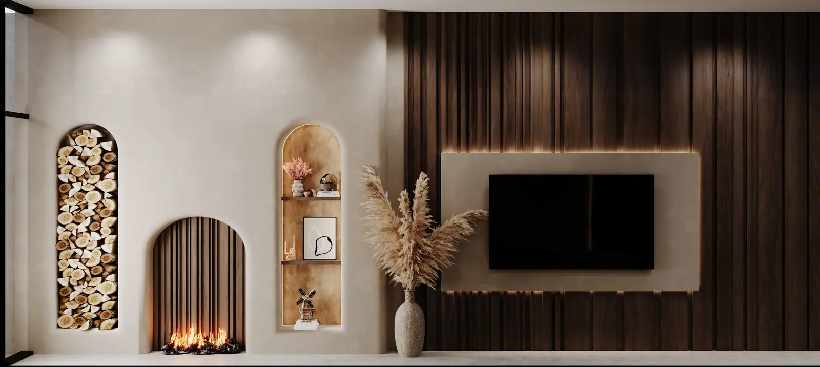 Fireplace niche and TV wall — Alyakent Winter Garden, Bahçeşehir, Istanbul