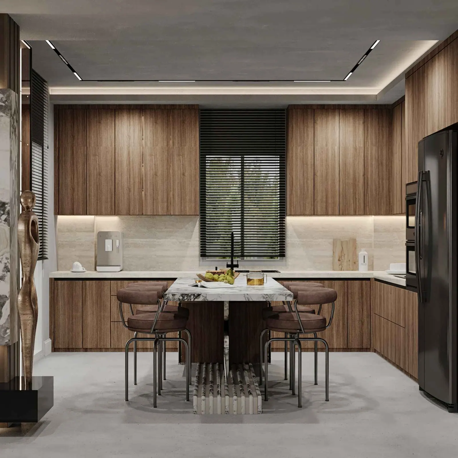 Kitchen with timber cabinetry and dining area — Tepekent Villa, Büyükçekmece, Istanbul